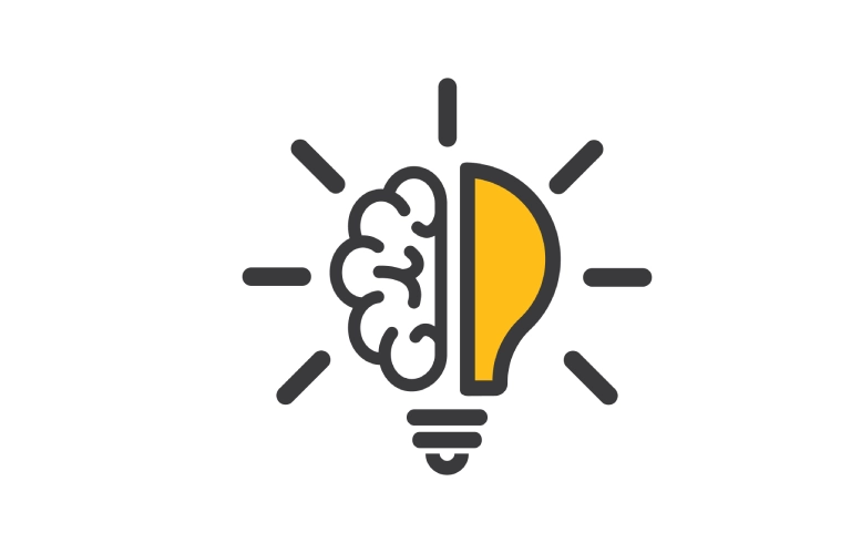 ikonka połowy mózgu i żarówki